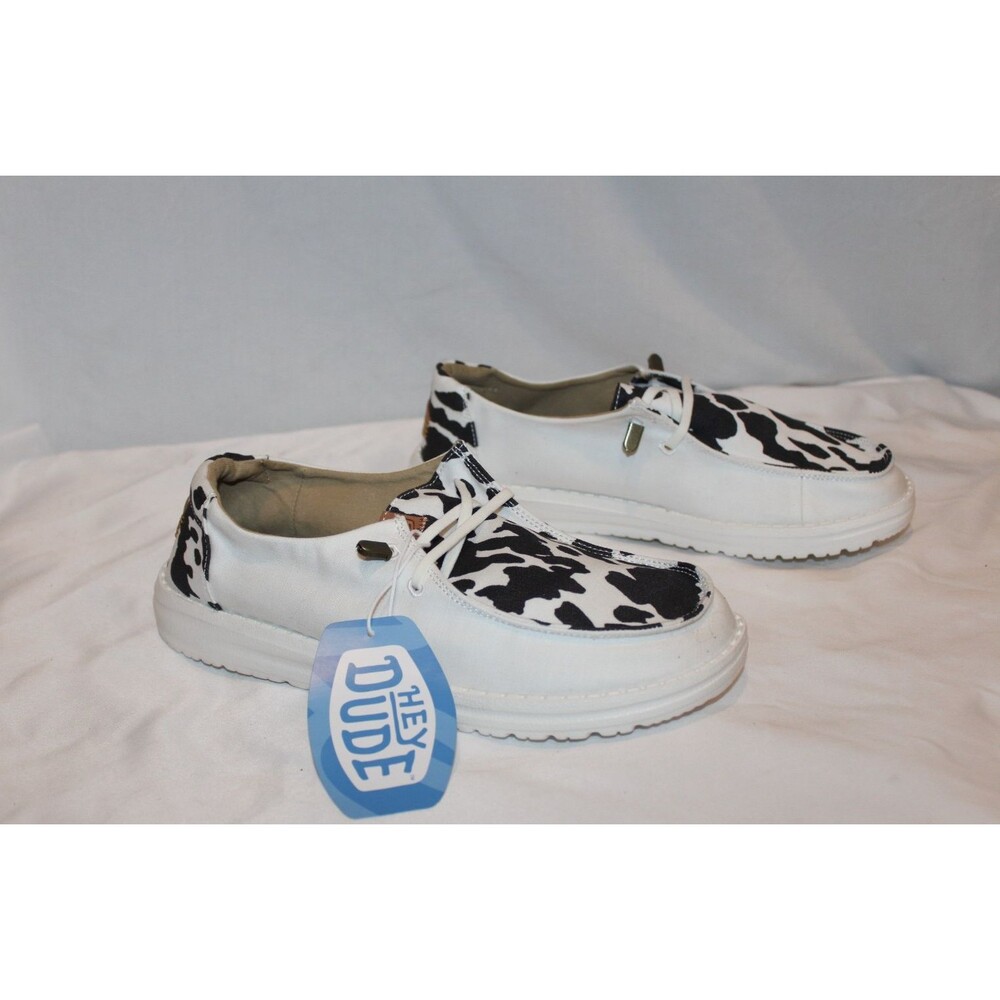 Hey Dude Wendy Women's SZ 10 Cow Print Lightweight Slip On Sneaker Shoes NWOB